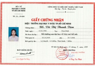 2006 - Giấy chứng nhận_ Bồi dưỡng sau đại học về Gây mê hồi sức tại Đại học Y Dược TP. Hồ Chí Minh