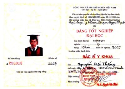 2009 - Bằng đại học bác sĩ Nguyễn Đức Thắng