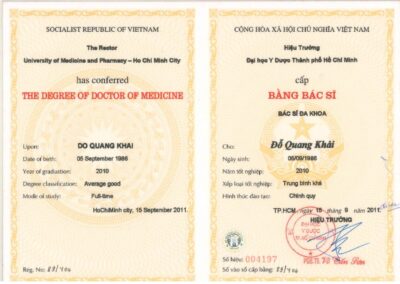 2010 – Bằng Bác sĩ Đa khoa – Trường ĐH Y Dược TP.HCM