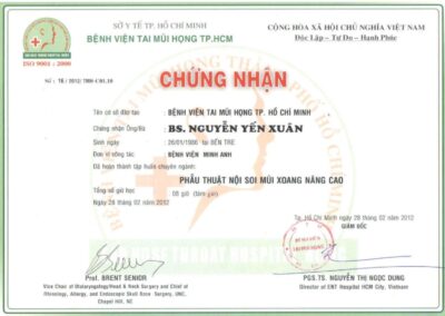 2012_ Chứng nhận hoàn thành tập huấn chuyên ngành_ _Phẫu thuật nội soi mũi xoang nâng cao_ – Bệnh viện Tai Mũi Họng TP. Hồ Chí Minh