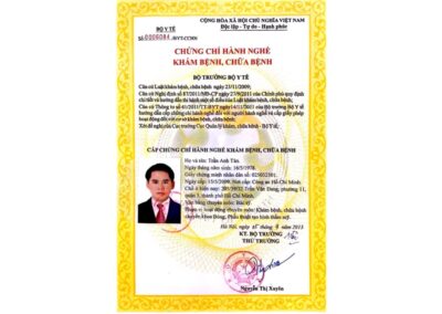 2013 - Chứng chỉ hàng nghề bác sĩ TRẦN ANH TÂN