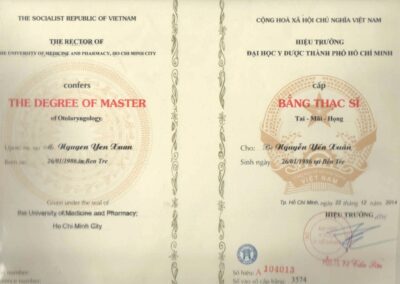 2014_ Bằng Thạc sĩ chuyên ngành Tai - Mũi - Họng do Trường Đại học Y Dược TP. Hồ Chí Minh cấp ngày 22_12_2014