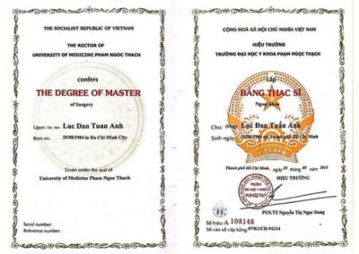 2015 - Bằng Thạc sĩ chuyên ngành Ngoại khoa
