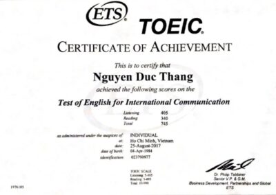 2017 - TOEIC Certificate of Achievement_ Test of English for International Communication với tổng điểm 745
