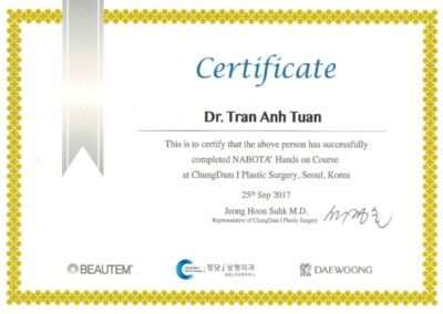 2017 – Chứng chỉ hoàn thành khóa đào tạo_ Khóa học thực hành NABOTA® tại CNP, Cheon-An, Hàn Quốc – Daewoong_Beautem