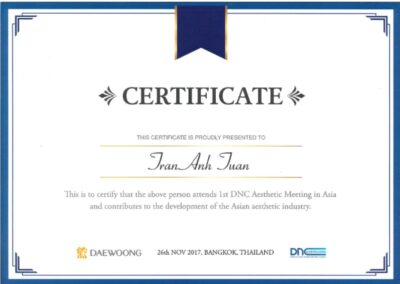 2017 – Giấy chứng nhận_ Hội nghị thẩm mỹ DNC lần thứ nhất tại châu Á – Daewoong, Bangkok, Thái Lan, ngày 26_11_2017