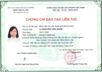 2018_ Chứng chỉ đào tạo liên tục chuyên ngành _Thủ thuật cơ bản và tiểu phẫu da_ (268 tiết) tại Bệnh viện Da liễu TP. Hồ Chí Minh