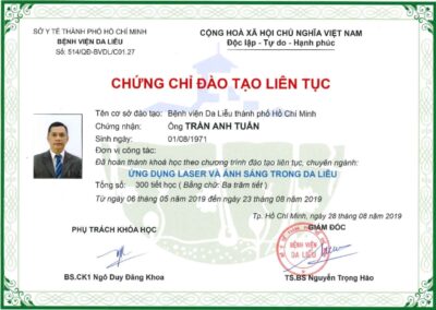 2019 – Chứng chỉ đào tạo liên tục_ Ứng dụng Laser và ánh sáng trong da liễu – Bệnh viện Da liễu TP.HCM