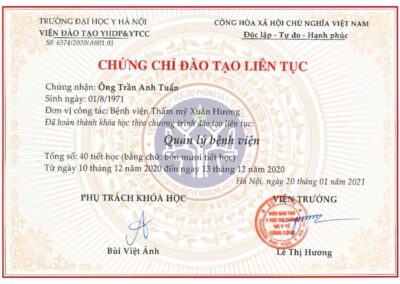 2021 – Chứng chỉ đào tạo liên tục_ Quản lý bệnh viện – Viện Đào tạo YHDP & YTCC, Trường ĐH Y Hà Nội