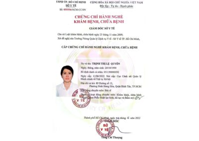 2022 - Chứng chỉ hành nghề khám bệnh, chữa bệnh Trịnh Thị Lệ Quyên