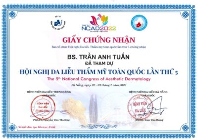 2022 - Giấy chứng nhận hội nghị da liễu thẩm mỹ toàn quốc lần thứ 5