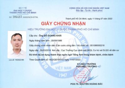 2022 – Giấy chứng nhận tiếng Anh trong khám bệnh, chữa bệnh – Trường ĐH Y Dược TP.HCM