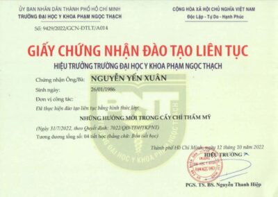 2022_ Giấy chứng nhận đào tạo liên tục_ _Những hướng mới trong cấy chỉ thẩm mỹ_ – Trường Đại học Y khoa Phạm Ngọc Thạch