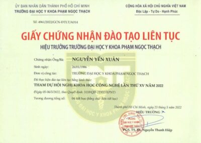 2022_ Giấy chứng nhận đào tạo liên tục_ _Tham dự Hội nghị Khoa học Công nghệ lần thứ XV năm 2022_ – Trường Đại học Y khoa Phạm Ngọc Thạch