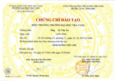 2023 - Chứng chỉ đào tạo _Dinh dưỡng tiết chế_ - Trường Đại học Trà Vinh