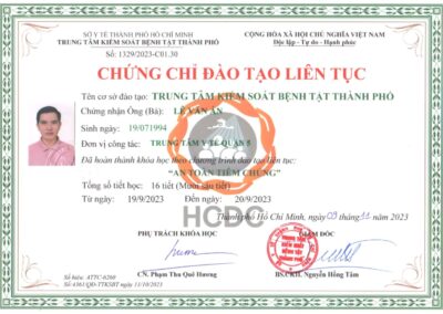 2023 - Chứng chỉ đào tạo liên tục _An toàn tiêm chủng_ - Trung tâm Kiểm soát bệnh tật Thành phố Hồ Chí Minh