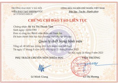 2023 - Chứng chỉ đào tạo liên tục_ Quản lý chất lượng bệnh viện tại Trường Đại học Y Hà Nội