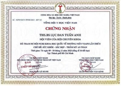 2023 - Chứng nhận Hội viên Hội Phẫu thuật Tạo hình Thẩm mỹ Việt Nam