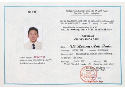 2023_ Bằng Chuyên khoa cấp I - Phẫu thuật tạo hình, tái tạo và thẩm mỹ