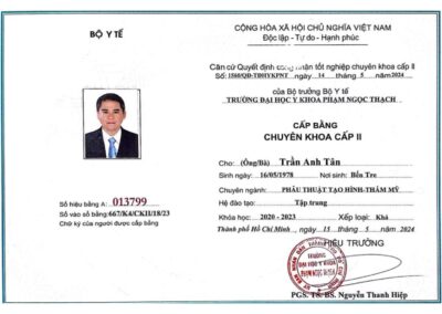 2024 - Bằng Chuyên khoa cấp II chuyên ngành Phẫu thuật Tạo hình - Thẩm mỹ - Trường Đại học Y khoa Phạm Ngọc Thạch