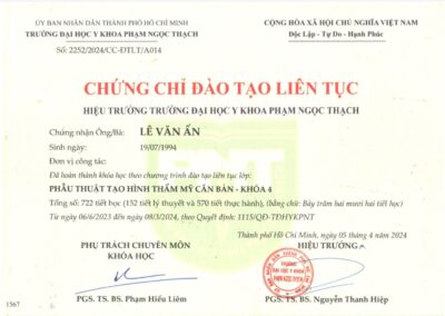 2024 - Chứng chỉ Đào tạo liên tục _Phẫu thuật tạo hình thẩm mỹ căn bản - Khóa 4_ (722 tiết học) - Trường Đại học Y khoa Phạm Ngọc Thạch