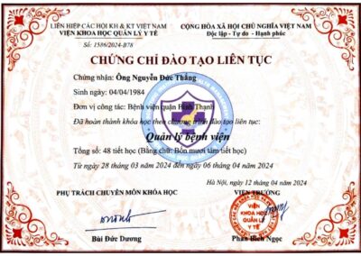 2024 - Chứng chỉ đào tạo liên tục Khóa học Quản lý bệnh viện tại Viện Khoa học Quản lý Y tế