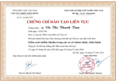 2024 - Chứng chỉ đào tạo liên tục_ Kiểm soát nhiễm khuẩn trong các cơ sở khám bệnh, chữa bệnh tại Viện Sức khỏe Cộng đồng