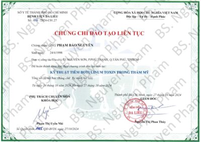 2024 - Chứng chỉ đào tạo liên tục_ Kỹ thuật tiêm Botulinum Toxin trong thẩm mỹ tại Bệnh viện Da liễu TP.HCM