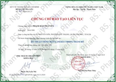 2024 - Chứng chỉ đào tạo liên tục_ Kỹ thuật tiêm chất làm đầy trong thẩm mỹ tại Bệnh viện Da liễu TP.HCM
