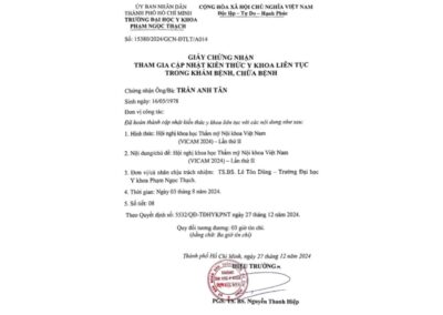 2024 - Giấy chứng nhận cập nhật kiến thức y khoa hội nghị khoa học Thẩm mỹ Nội khoa