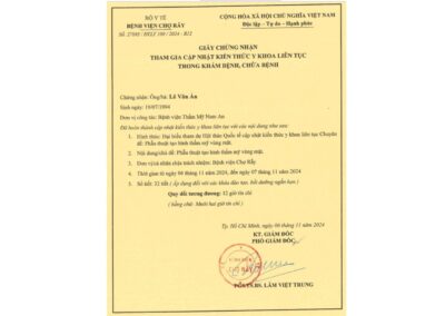 2024 - Giấy chứng nhận cập nhật kiến thức y khoa liên tục _Phẫu thuật tạo hình thẩm mỹ vùng mặt_ - Bệnh viện Chợ Rẫy