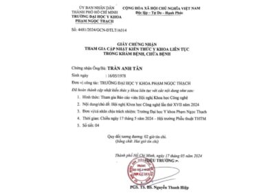 2024 - Giấy chứng nhận tham gia cập nhật kiến thức y khoa liên tục trong khám bệnh, chữa bệnh - Hội nghị Khoa học Công nghệ lần thứ XVII năm 2024