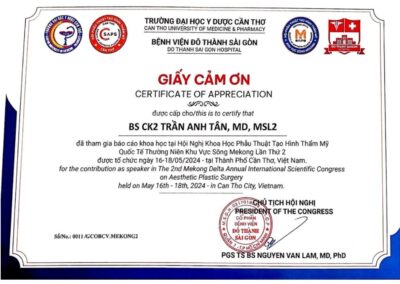 2024 - Tham gia báo cáo khoa học tại Hội Nghị Khoa Học Phẫu Thuật Tạo Hình Thẩm Mỹ Quốc Tế Thường Niên Khu Vực Sông Mekong Lần Thứ 2