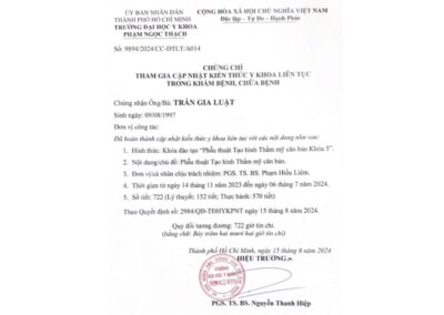 2024_ Chứng chỉ đào tạo _Phẫu thuật Tạo hình Thẩm mỹ căn bản_ – Trường Đại học Y khoa Phạm Ngọc Thạch