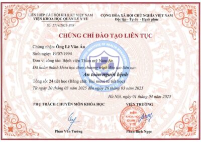2025 - Chứng chỉ Đào tạo liên tục _An toàn người bệnh_ – Viện Khoa học Quản lý Y tế