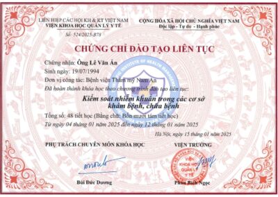 2025 - Chứng chỉ Đào tạo liên tục _Kiểm soát nhiễm khuẩn trong các cơ sở khám bệnh, chữa bệnh_ - Viện Khoa học Quản lý Y tế