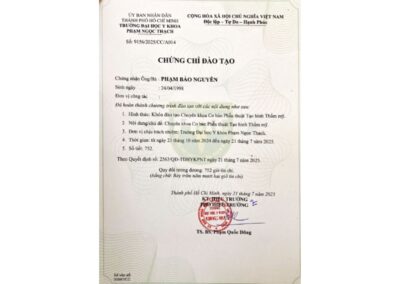 2025 - Chứng chỉ đào tạo_ Khóa đào tạo Chuyên khoa Cơ bản Phẫu thuật Tạo hình Thẩm mỹ tại Trường Đại học Y khoa Phạm Ngọc Thạch
