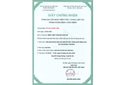2025 - Giấy chứng nhận tham gia cập nhật kiến thức y khoa liên tục_ Đại biểu Hội nghị khoa học Gây mê hồi sức toàn quốc năm 2025 - Xử trí đường thở khó