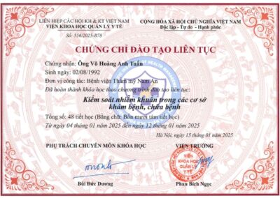 2025_ Chứng chỉ đào tạo liên tục Kiểm soát nhiễm khuẩn trong các cơ sở khám bệnh, chữa bệnh