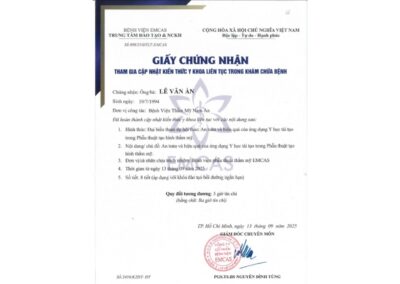2025_ Giấy chứng nhận cập nhật kiến thức _An toàn và hiệu quả của ứng dụng Y học tái tạo trong Phẫu thuật tạo hình thẩm mỹ_ – Bệnh viện EMCAS