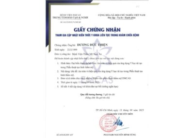 2025_ Giấy chứng nhận tham gia cập nhật kiến thức y khoa liên tục về _An toàn và hiệu quả của ứng dụng Y học tái tạo trong Phẫu thuật tạo hình thẩm mỹ