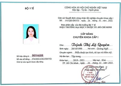 2022 - Bằng Chuyên Khoa Cấp I Phẫu Thuật Tạo Hình, Tái Tạo Và Thẩm Mỹ