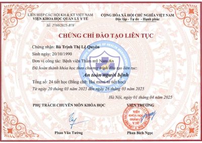 2025 - Chứng Chỉ đào Tạo Liên Tục An Toàn Người Bệnh